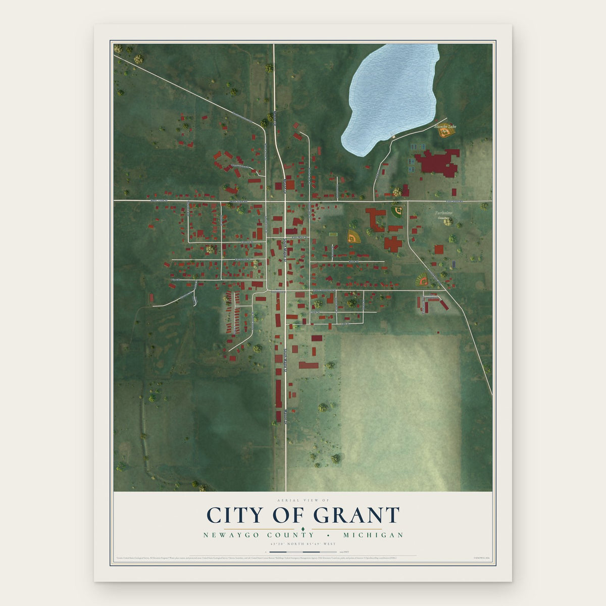 Grant, Michigan map print, the full design