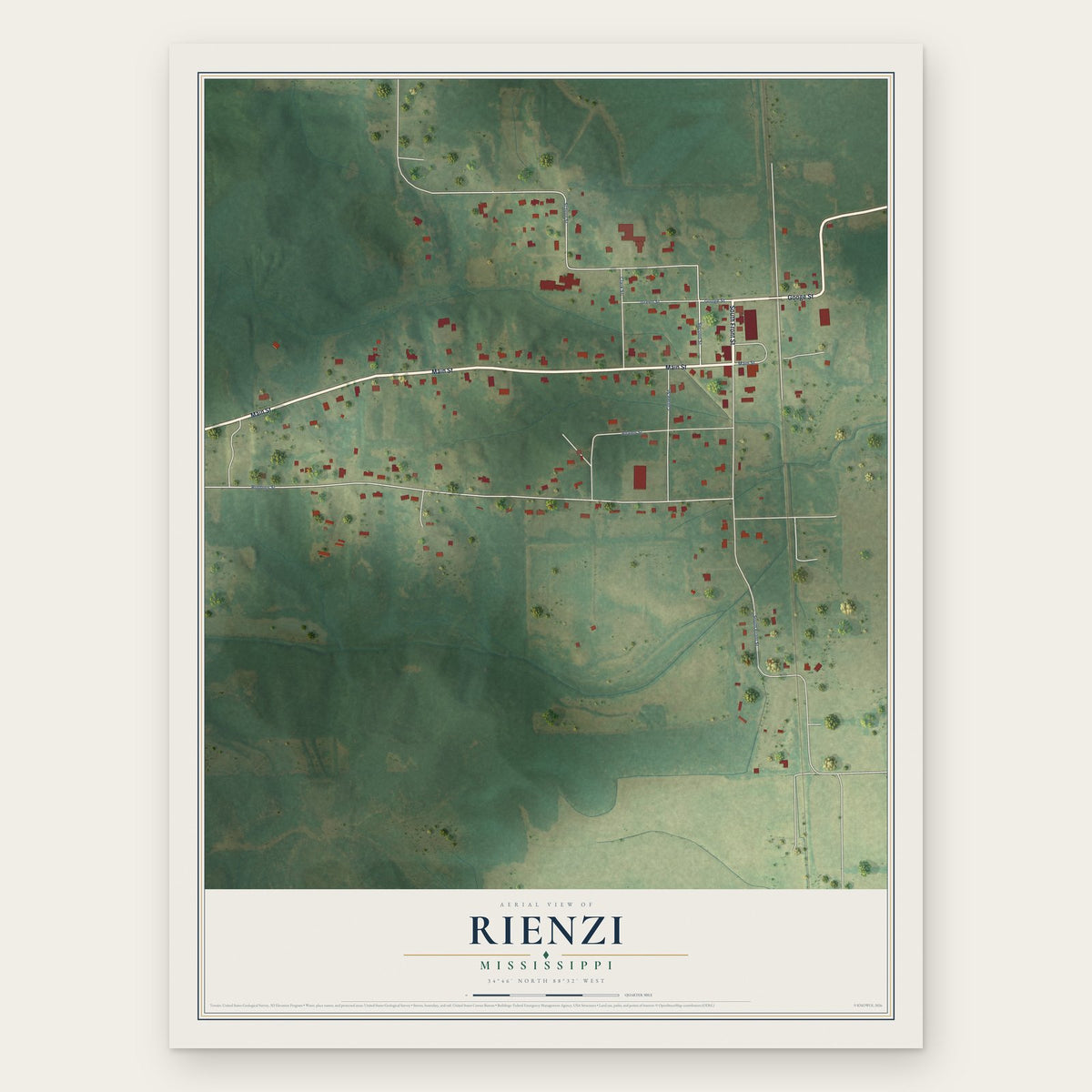 Rienzi, Mississippi map print, the full design