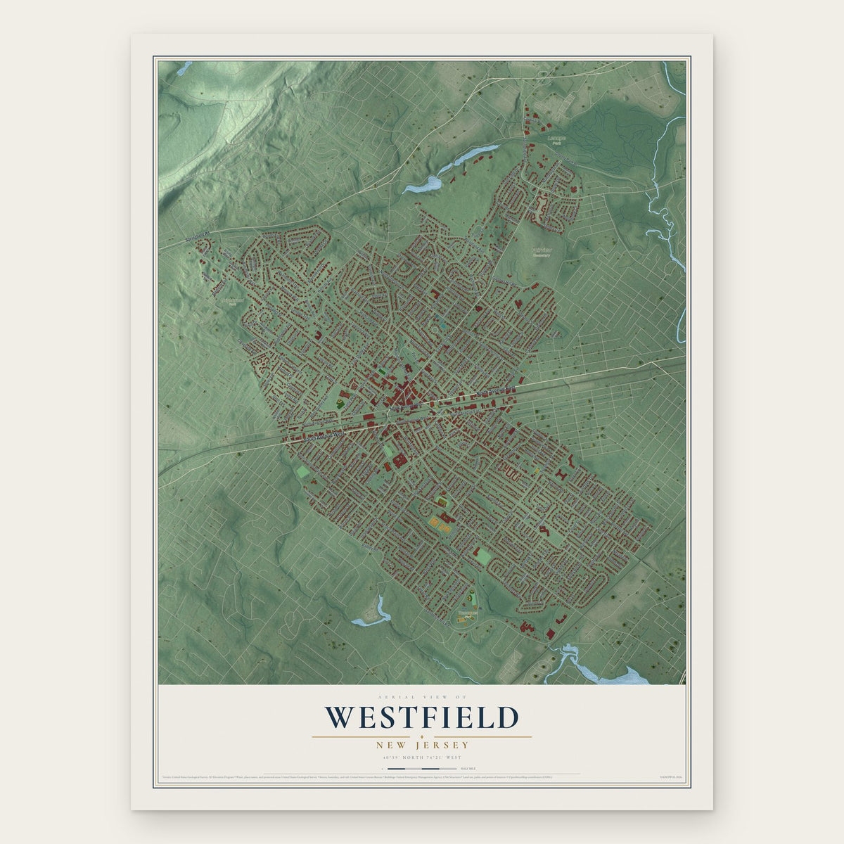 Westfield, New Jersey map print, the full design