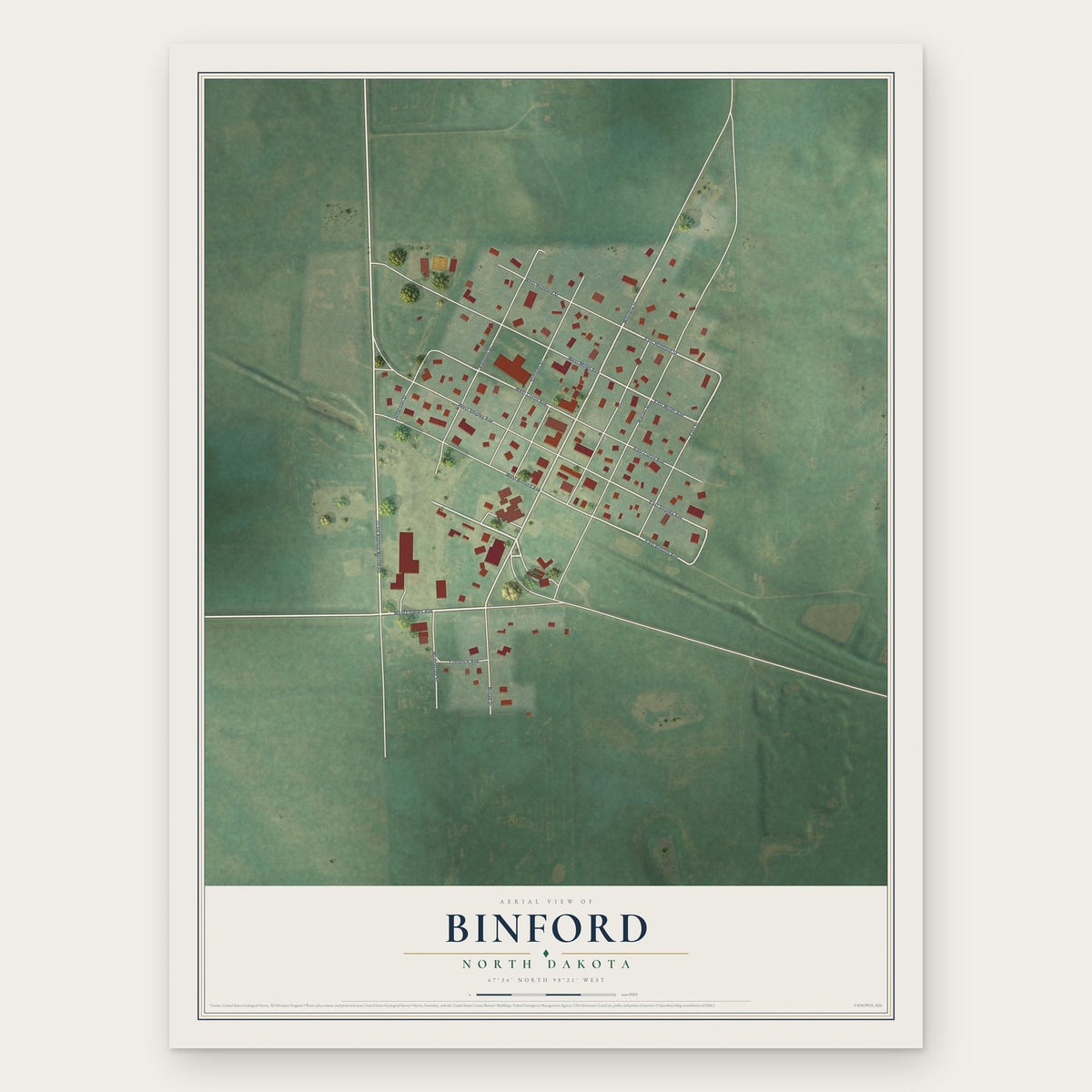 Binford, North Dakota map print, the full design