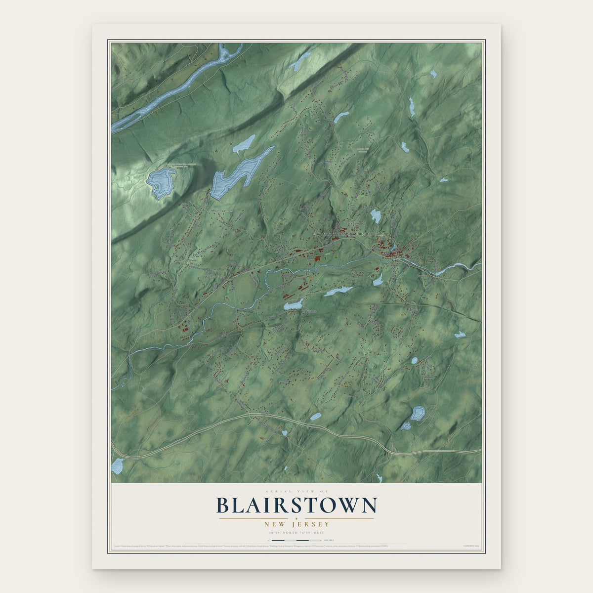 Blairstown, New Jersey map print, the full design