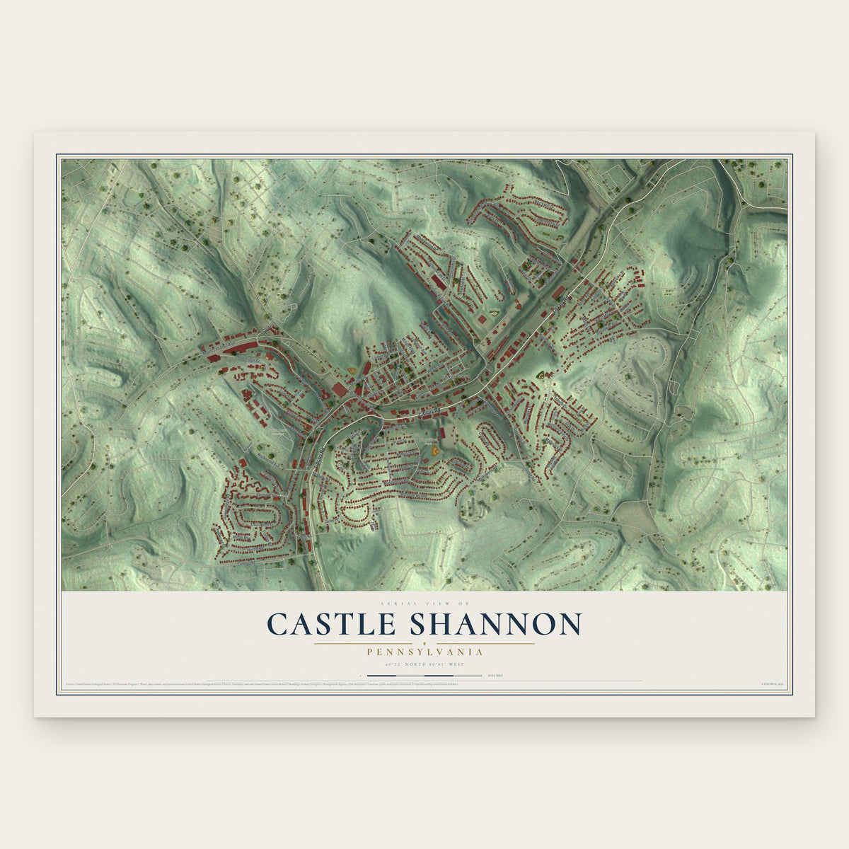 Castle Shannon, Pennsylvania map print, the full design