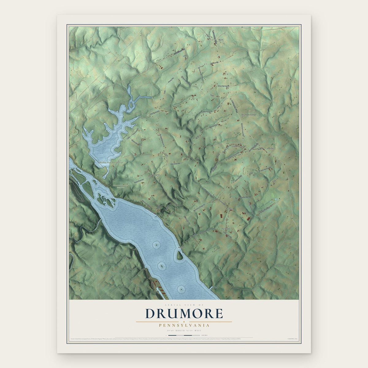 Drumore, Pennsylvania map print, the full design