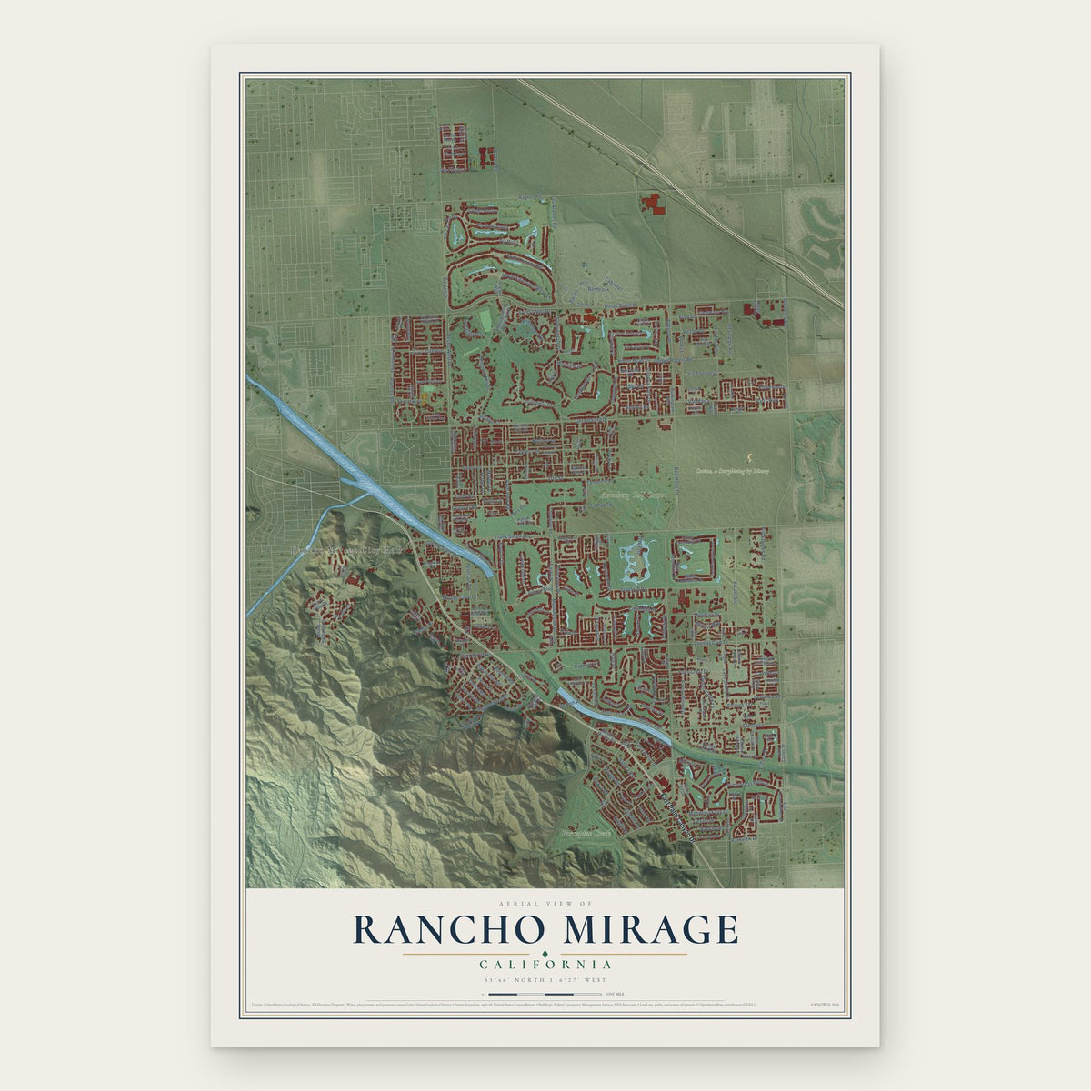 Rancho Mirage, California map print, the full design
