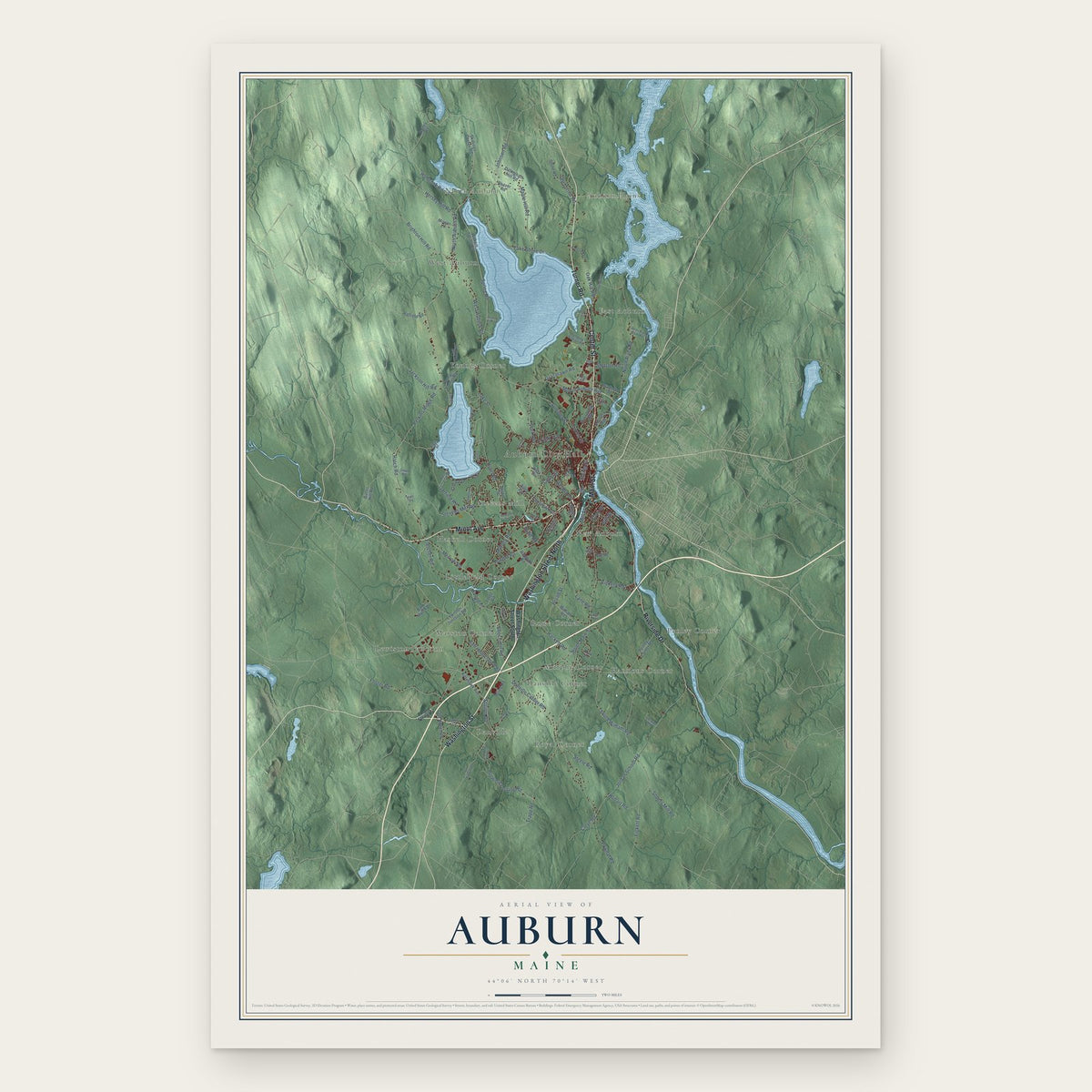 Auburn, Maine map print, the full design