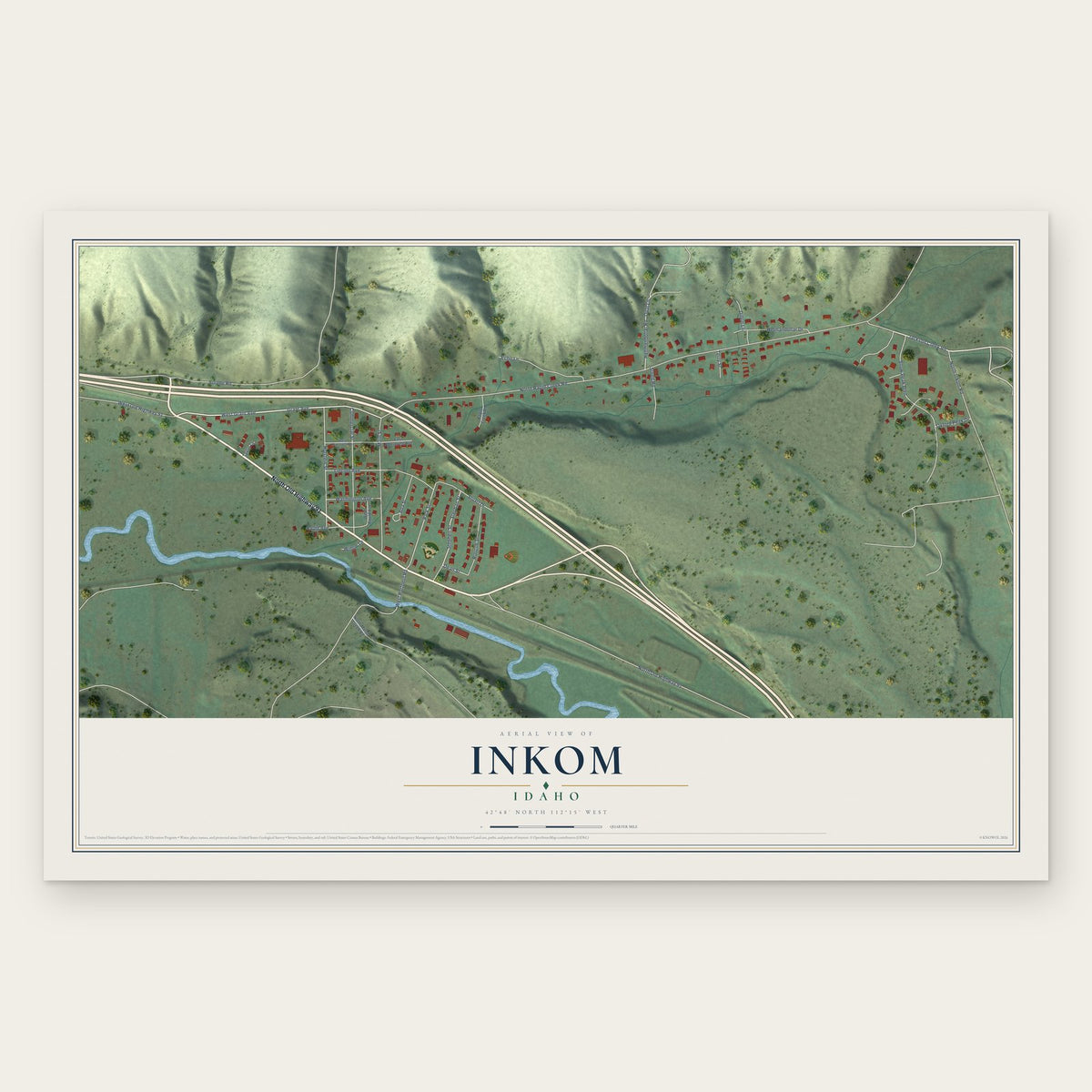 Inkom, Idaho map print, the full design