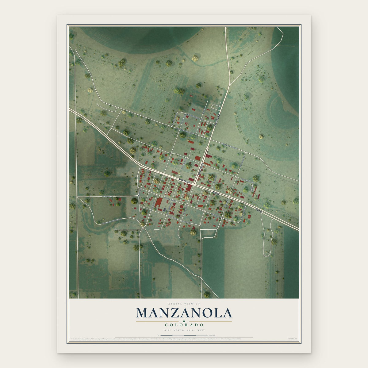 Manzanola, Colorado map print, the full design