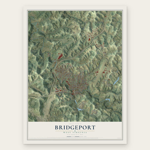Bridgeport, West Virginia map print, the full design