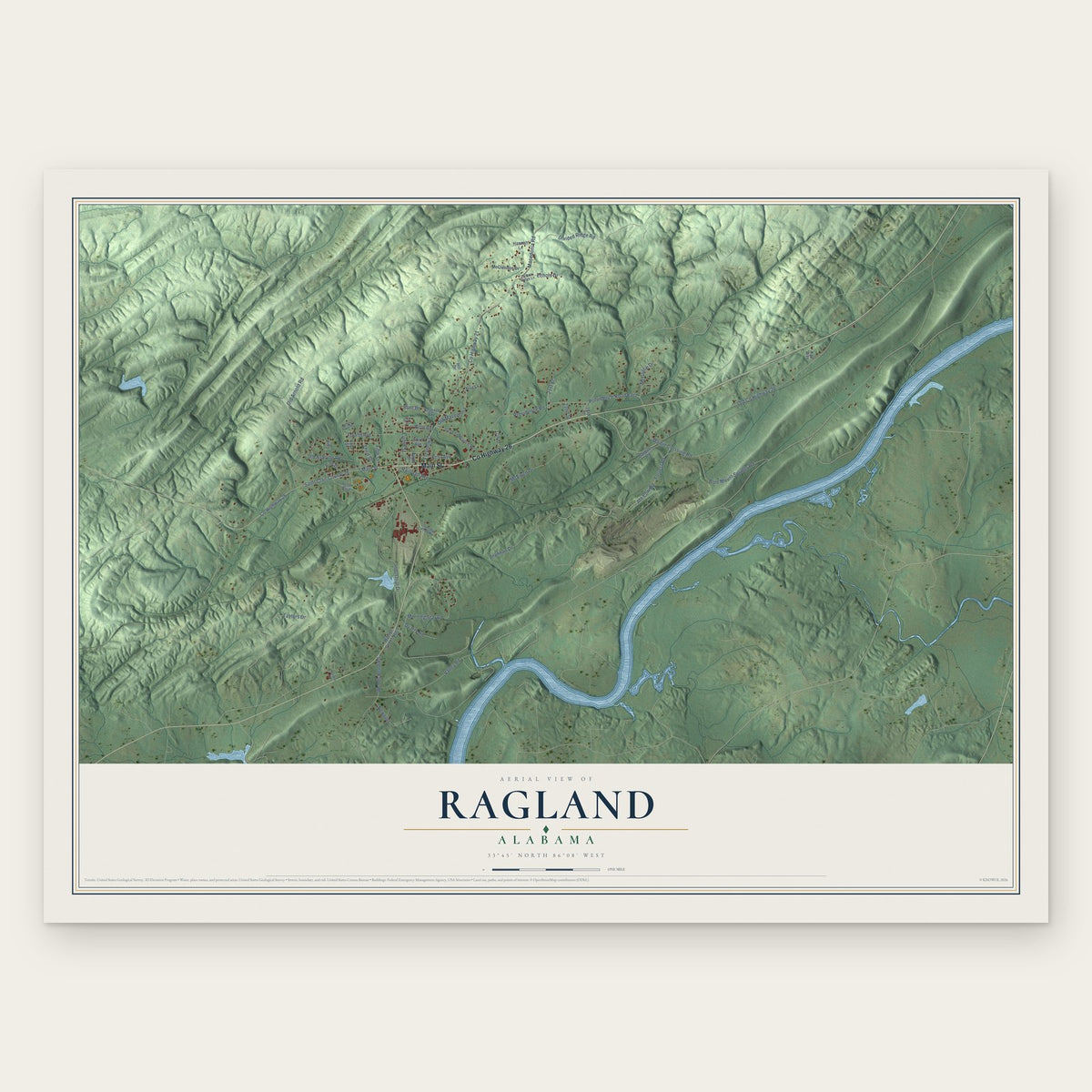 Ragland, Alabama map print, the full design
