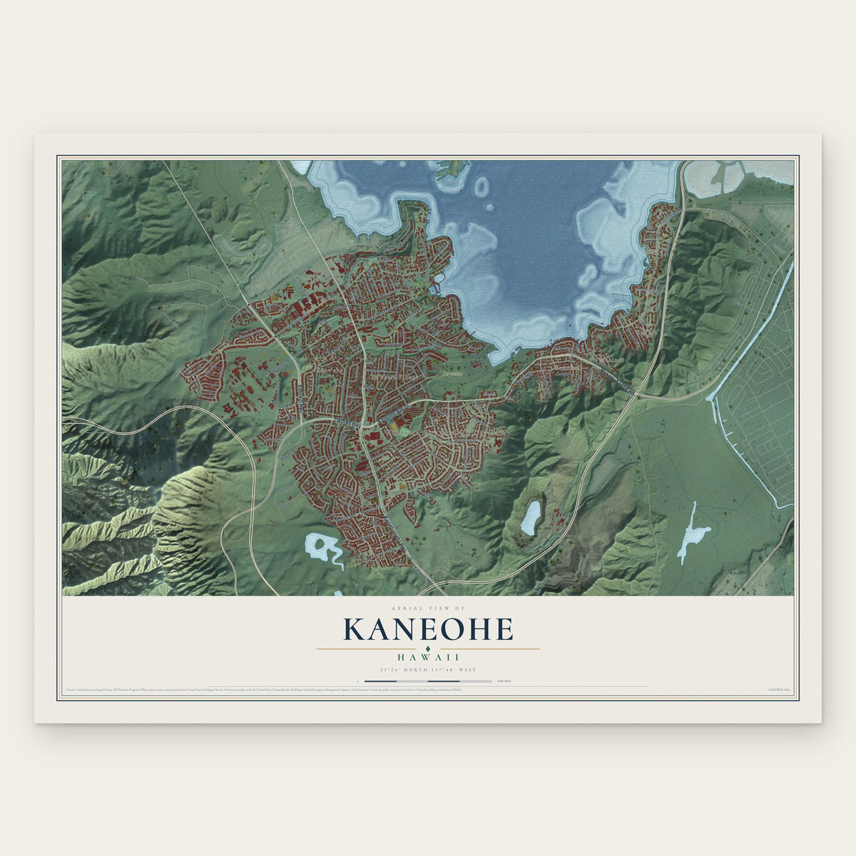 Kaneohe, Hawaii map print, the full design
