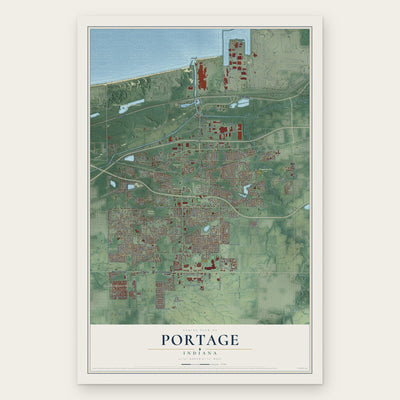 Portage, Indiana map print, the full design