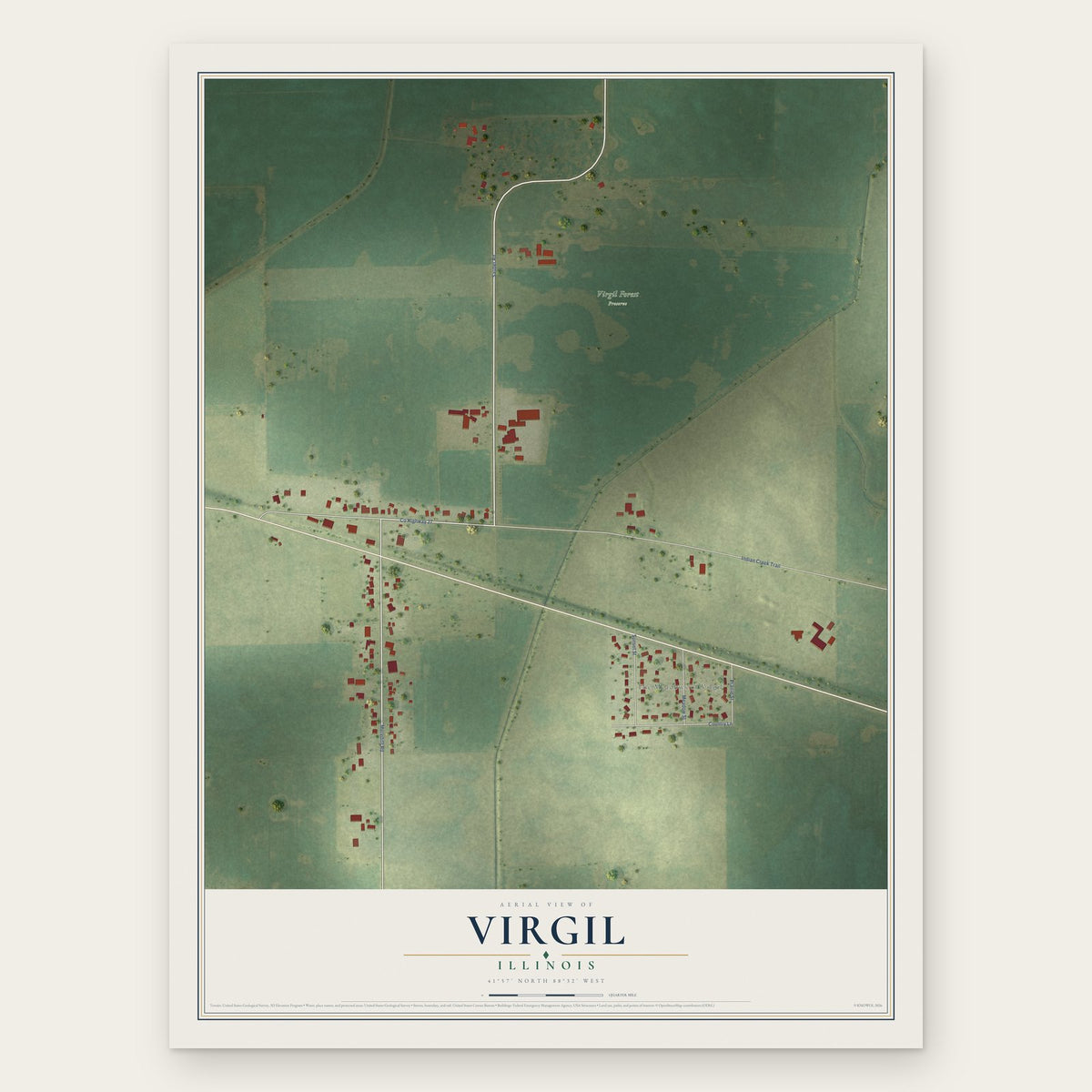 Virgil, Illinois map print, the full design