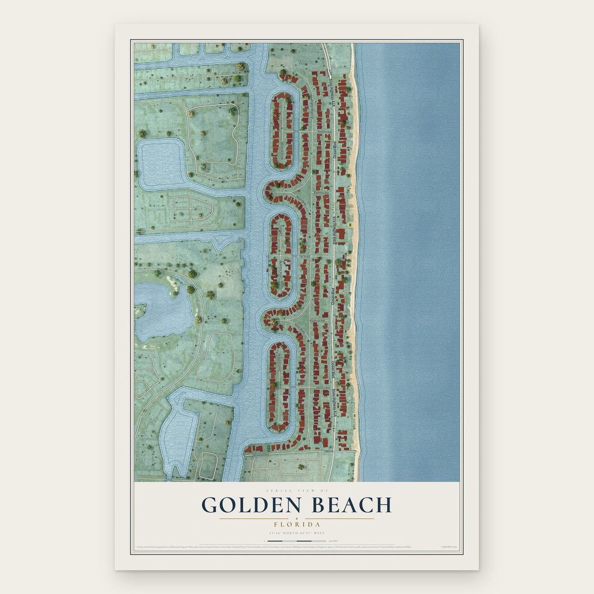 Golden Beach, Florida map print, the full design