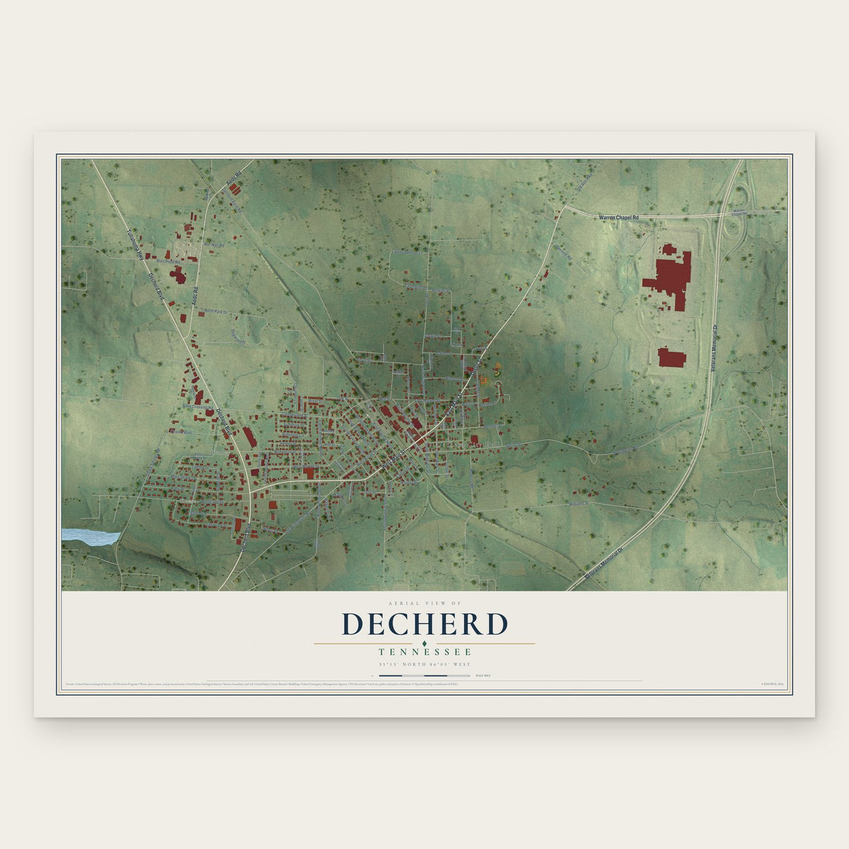 Decherd, Tennessee map print, the full design