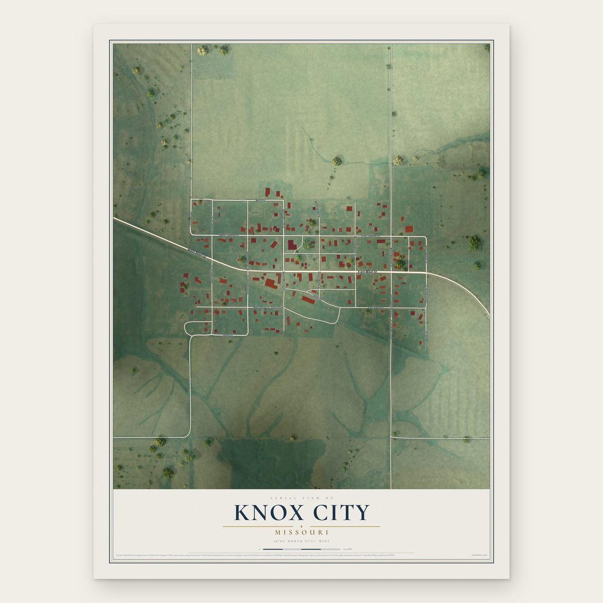Knox City, Missouri map print, the full design
