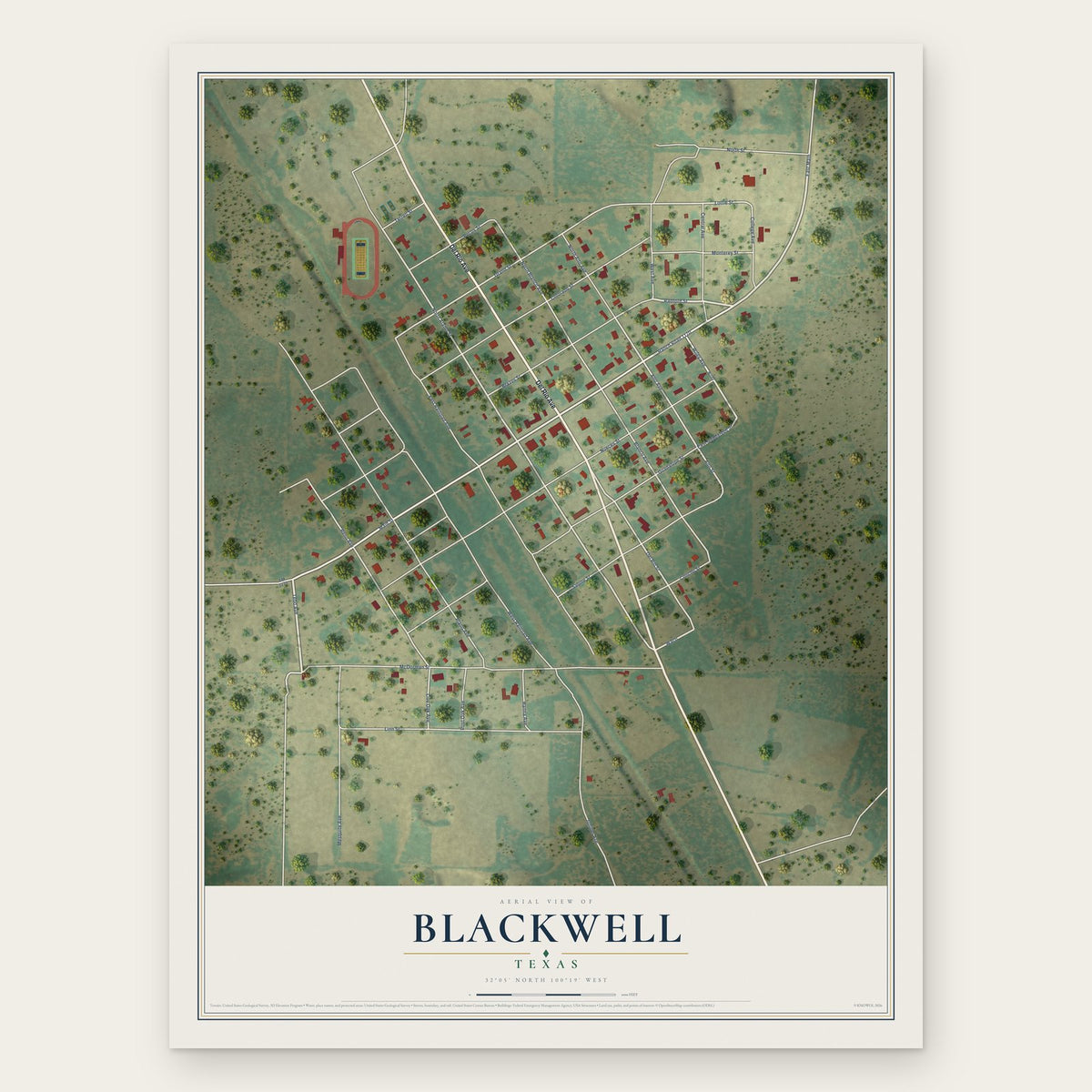 Blackwell, Texas map print, the full design