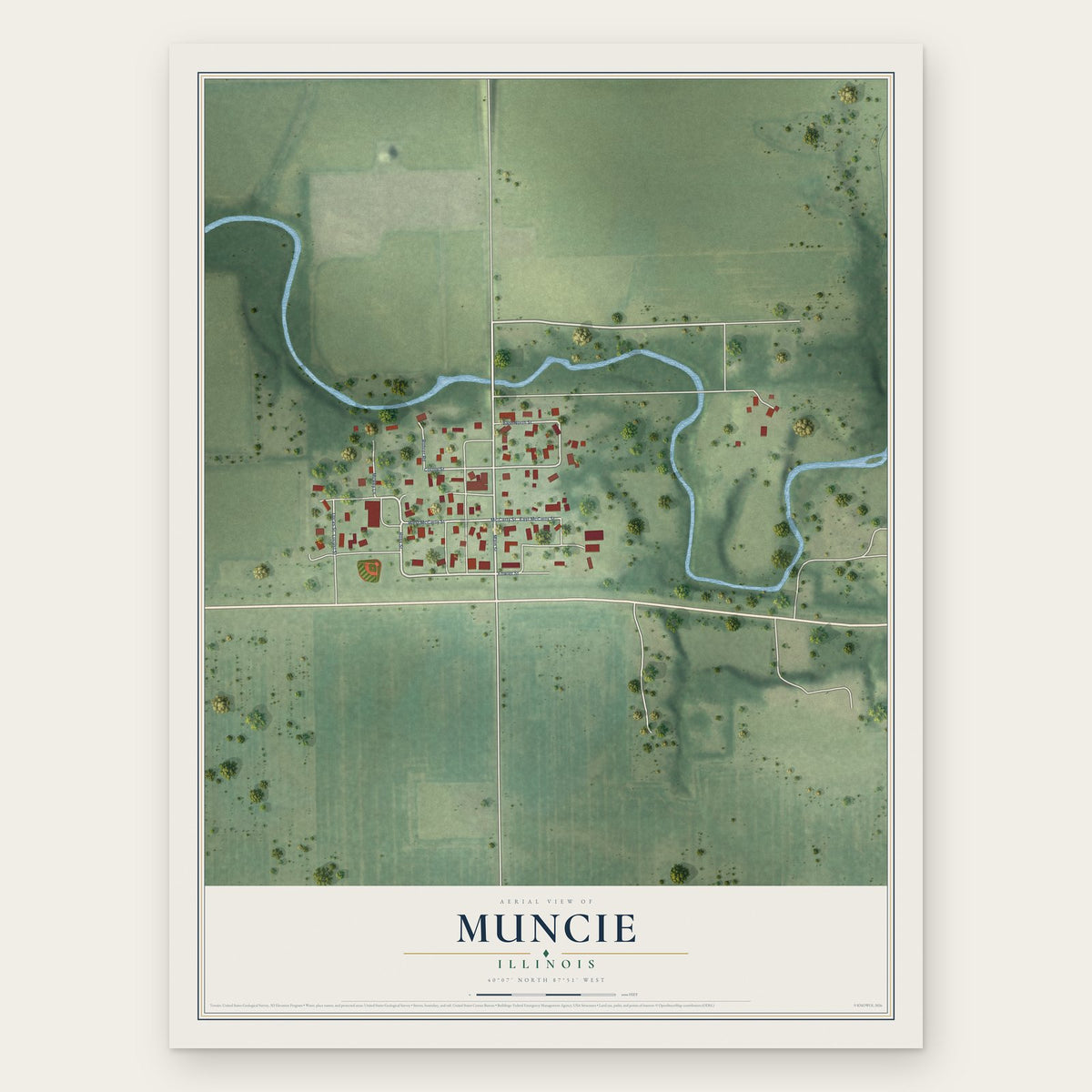 Muncie, Illinois map print, the full design