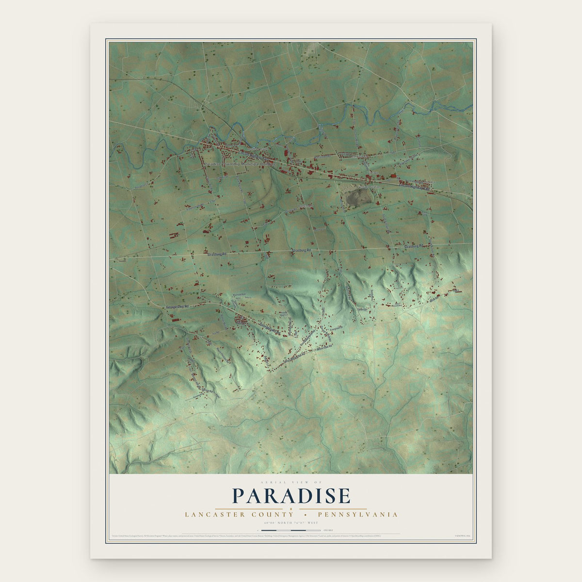 Paradise, Lancaster County, Pennsylvania map print, the full design
