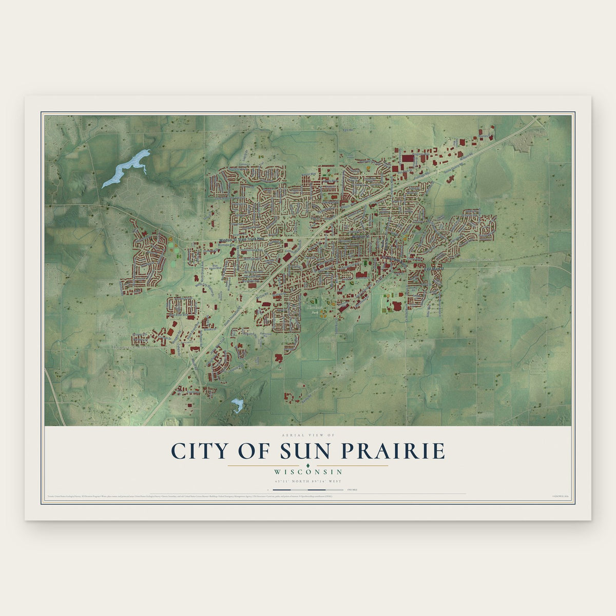 Sun Prairie, Wisconsin map print, the full design
