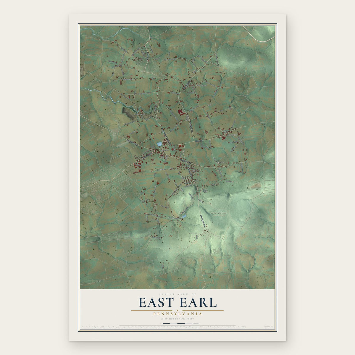 East Earl, Pennsylvania map print, the full design