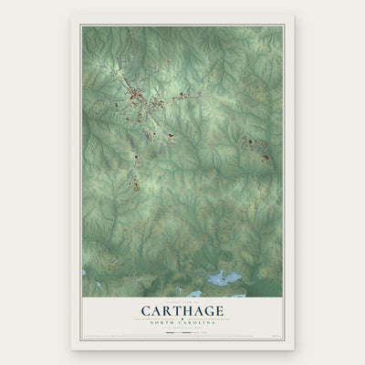 Carthage, North Carolina map print, the full design