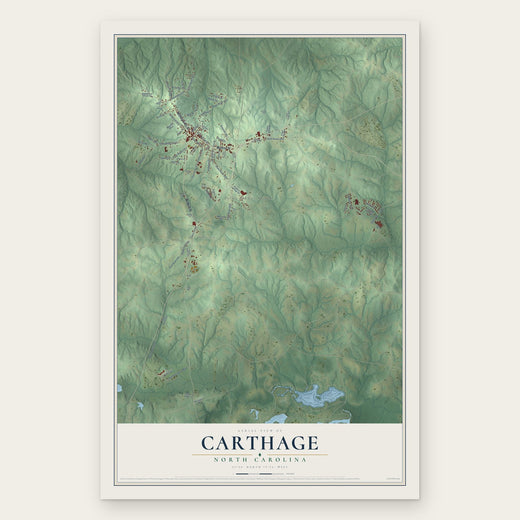 Carthage, North Carolina map print, the full design