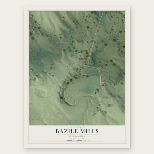 Bazile Mills, Nebraska map print, the full design