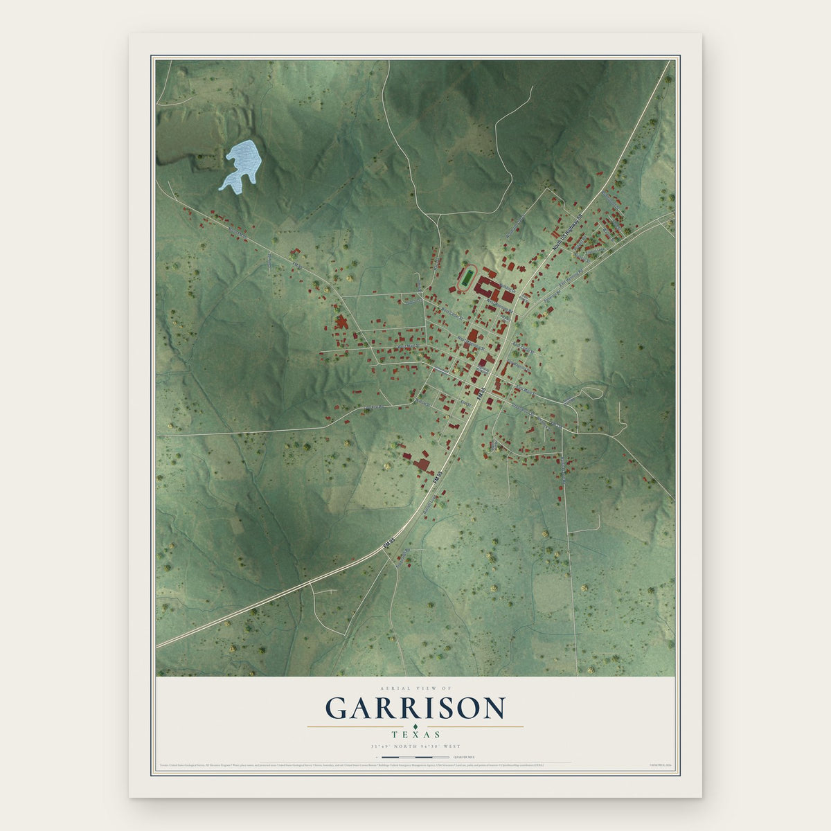 Garrison, Texas map print, the full design