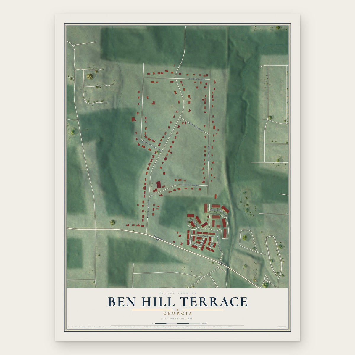 Ben Hill Terrace, Georgia map print, the full design