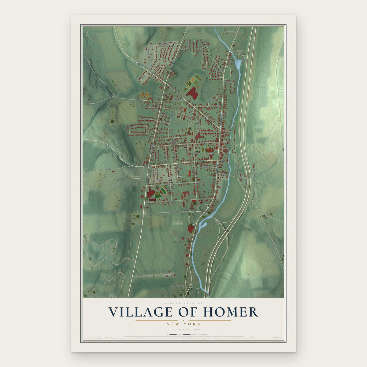 Village of Homer, New York map print, the full design
