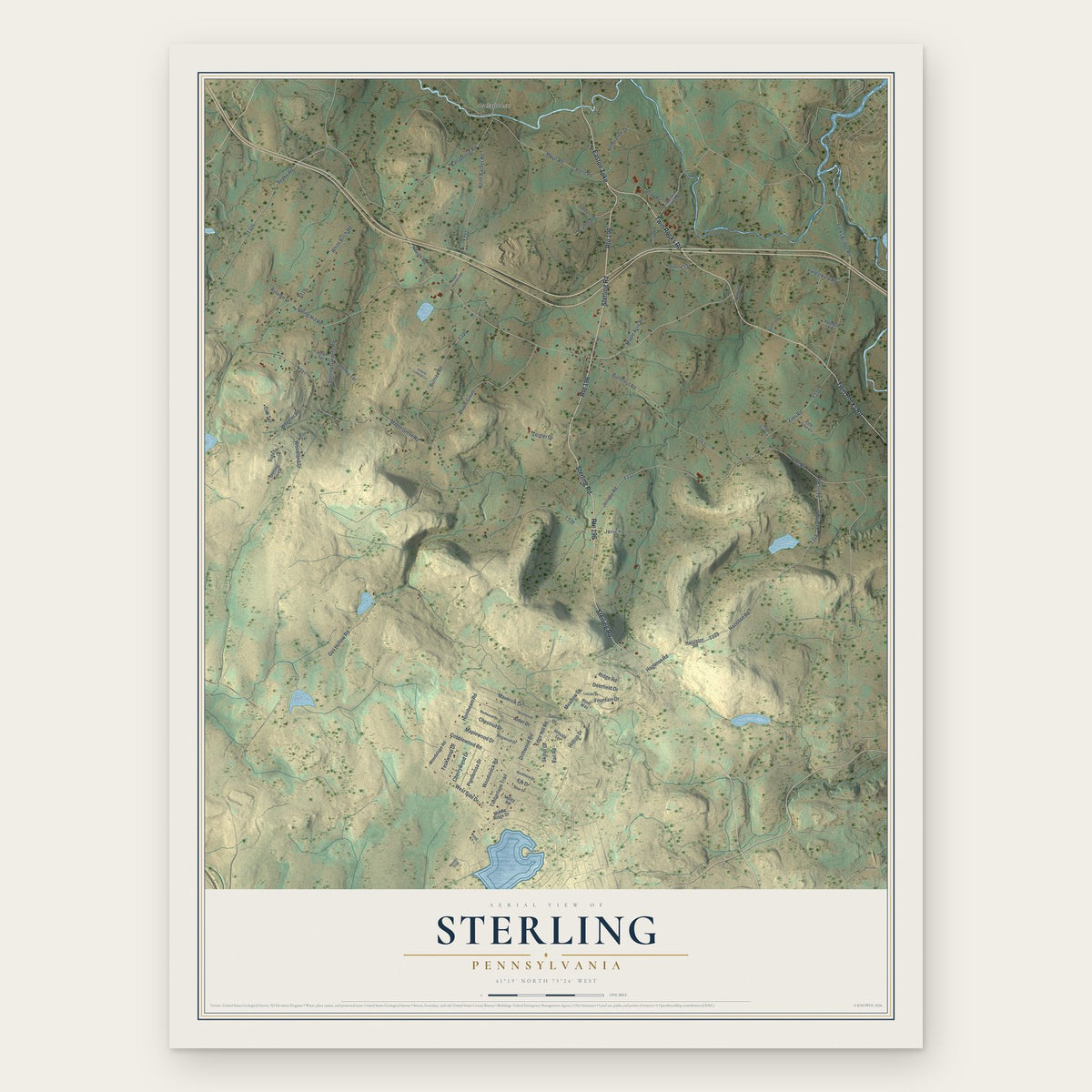 Sterling, Pennsylvania map print, the full design
