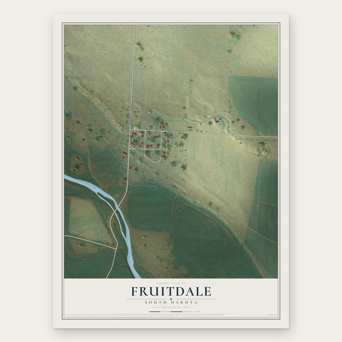 Fruitdale, South Dakota map print, the full design