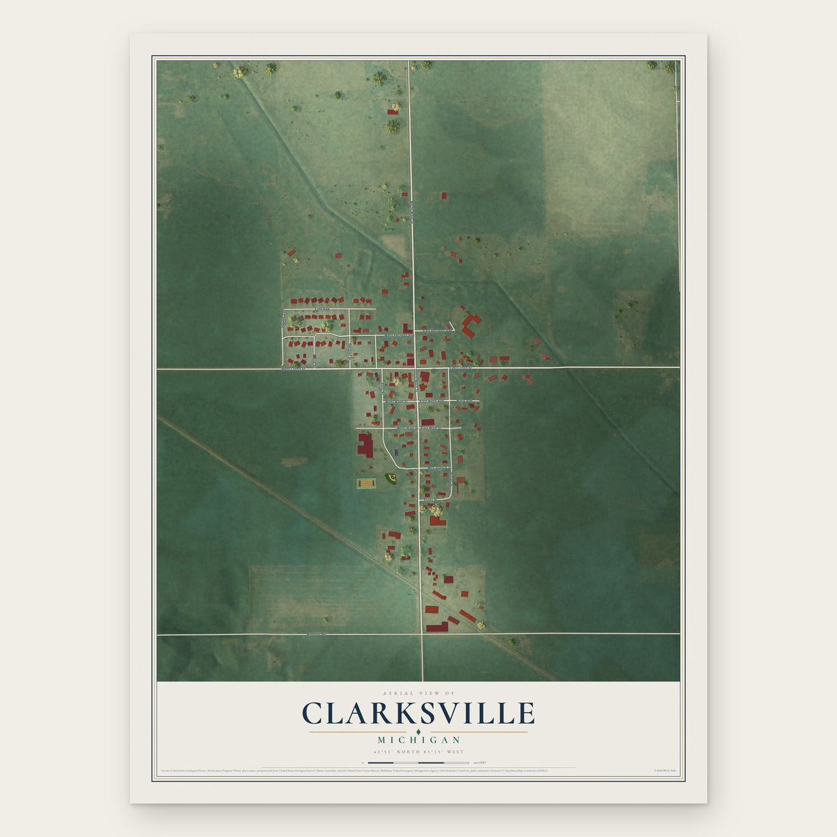 Clarksville, Michigan map print, the full design