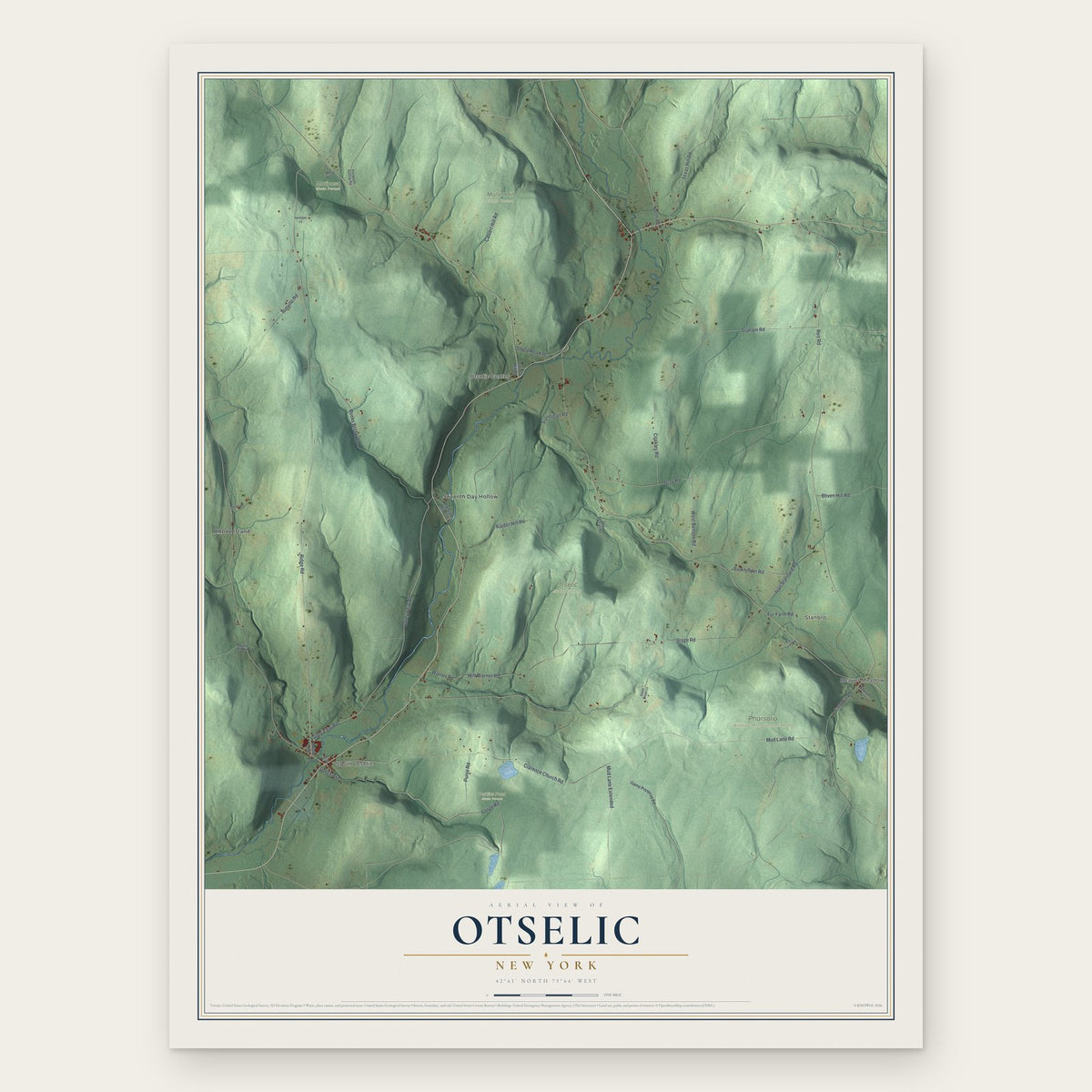 Otselic, New York map print, the full design
