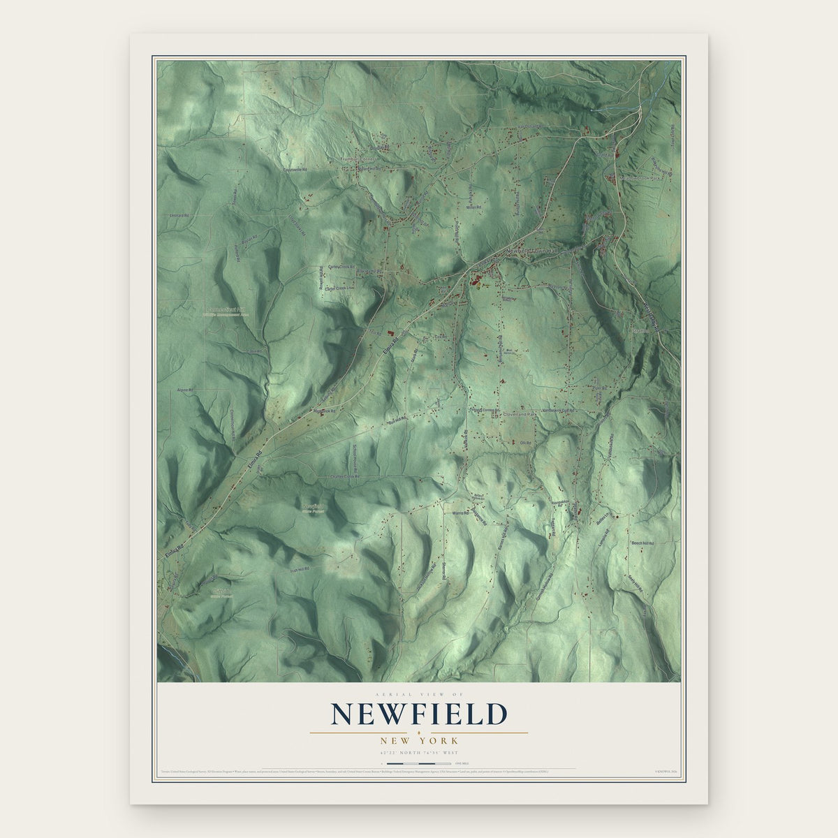 Newfield, New York map print, the full design