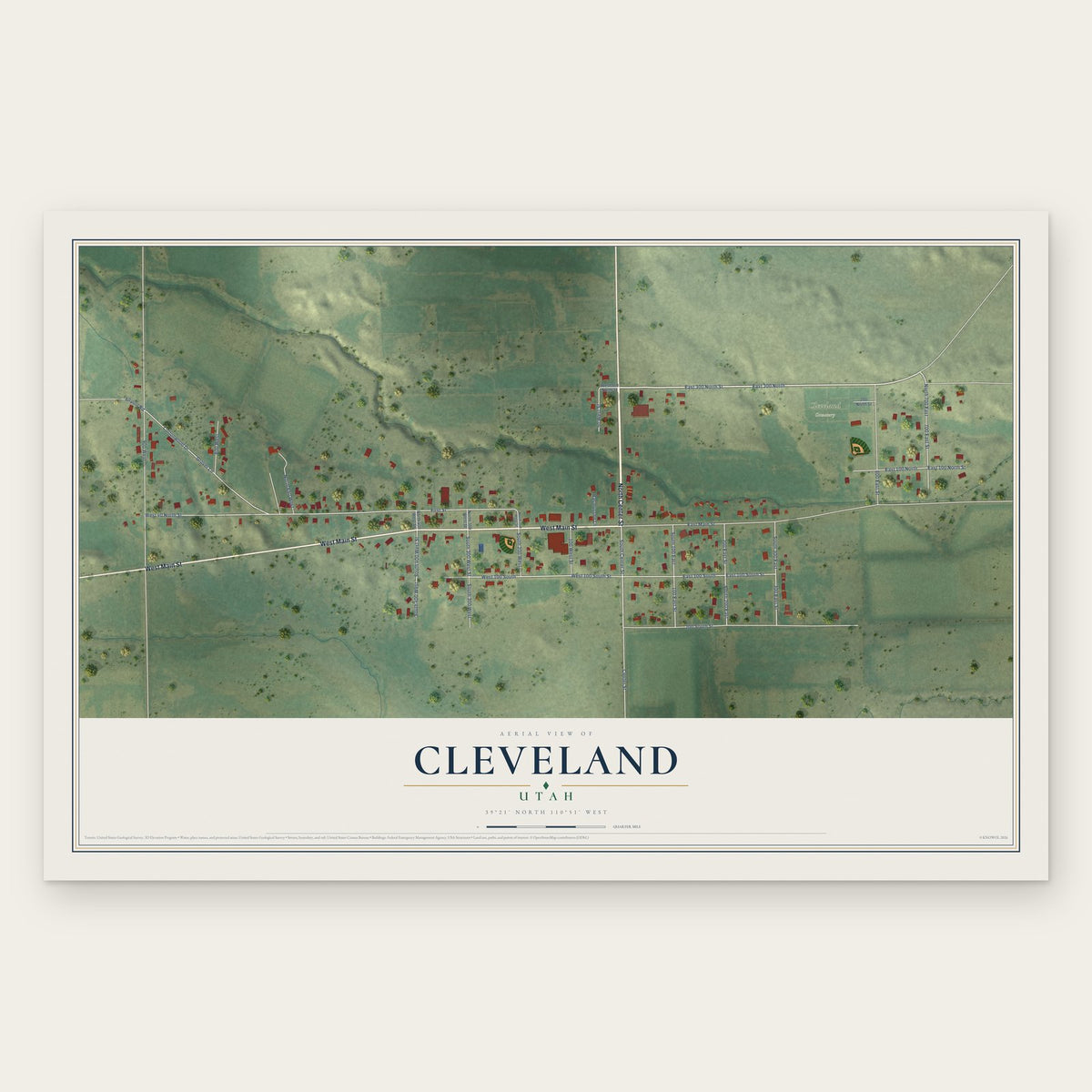 Cleveland, Utah map print, the full design