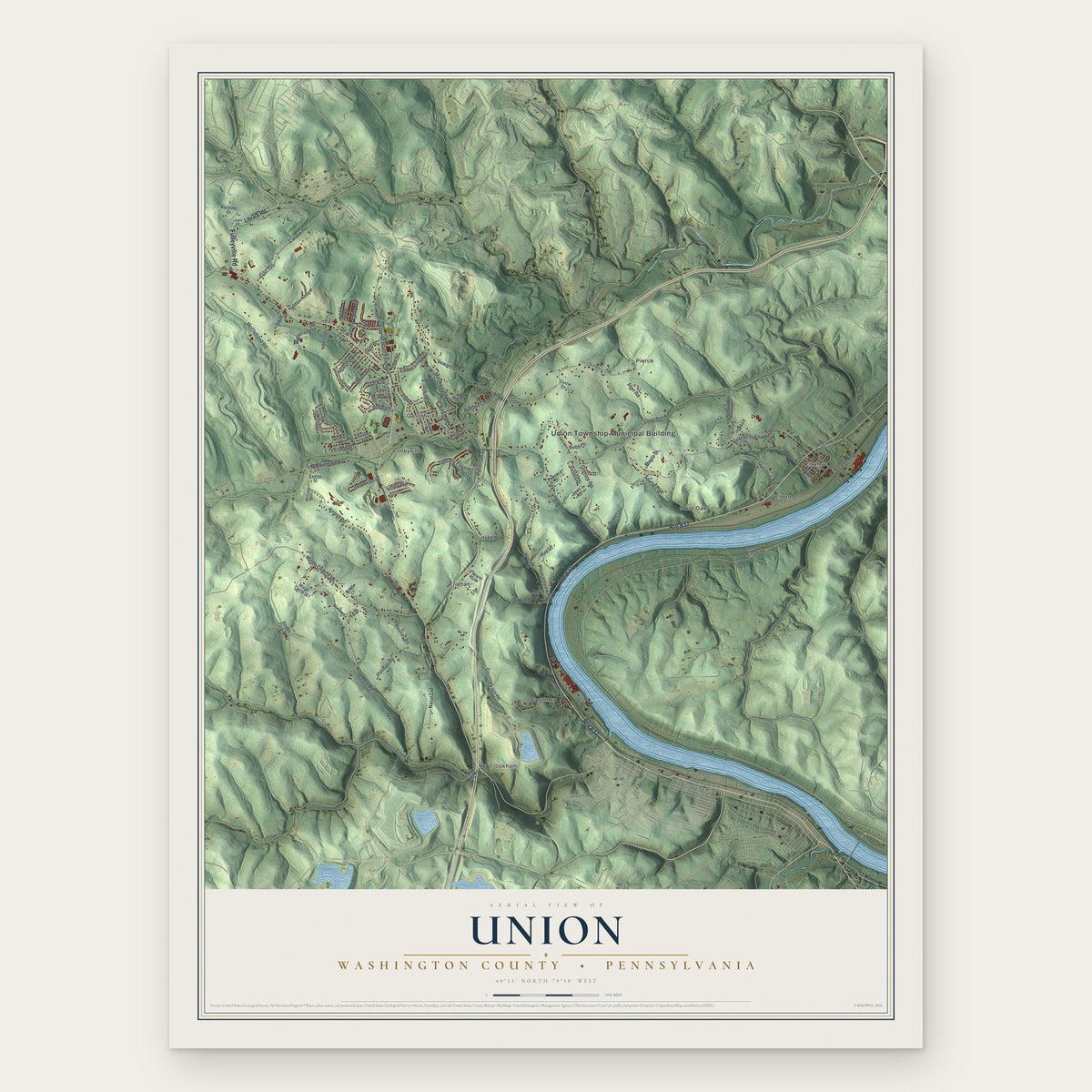 Union, Washington County, Pennsylvania map print, the full design