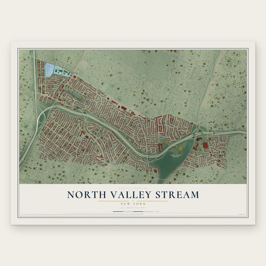 North Valley Stream, New York map print, the full design