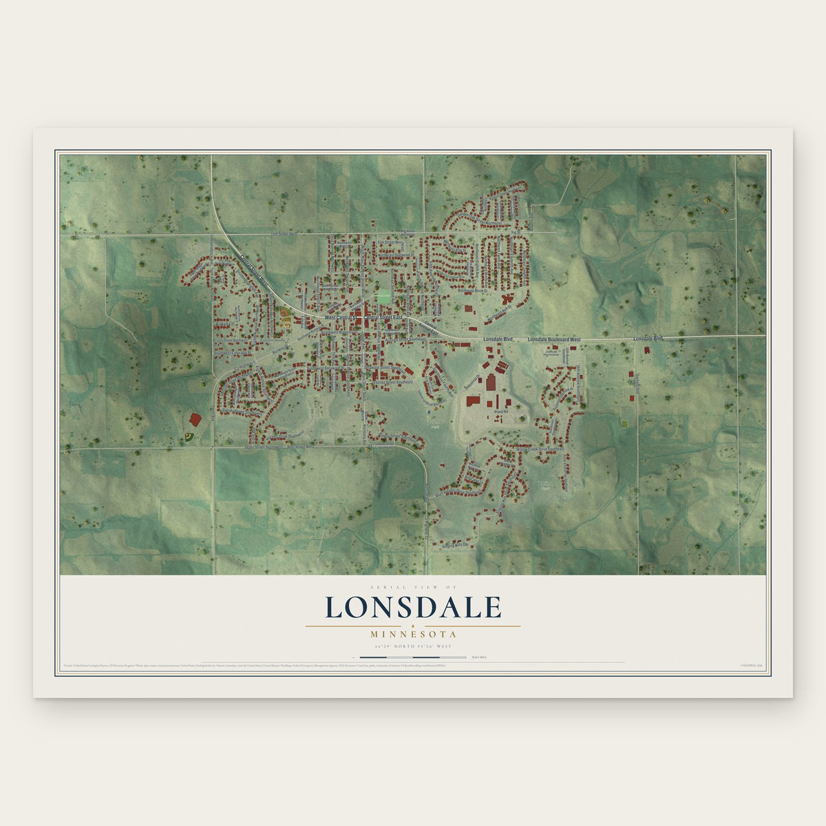 Lonsdale, Minnesota map print, the full design