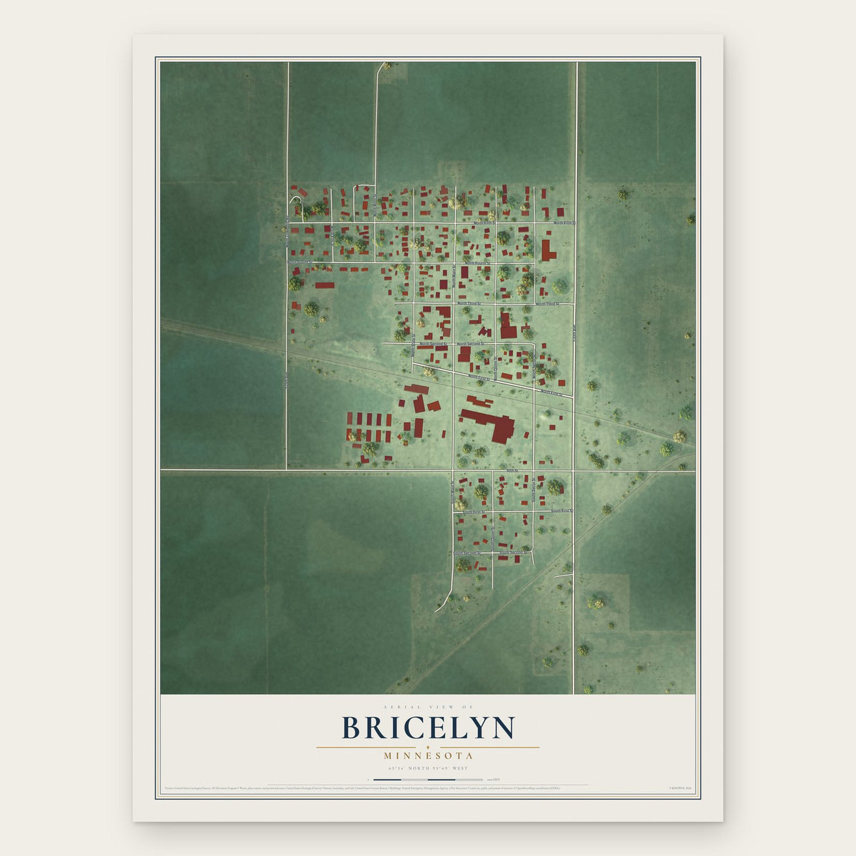 Bricelyn, Minnesota map print, the full design
