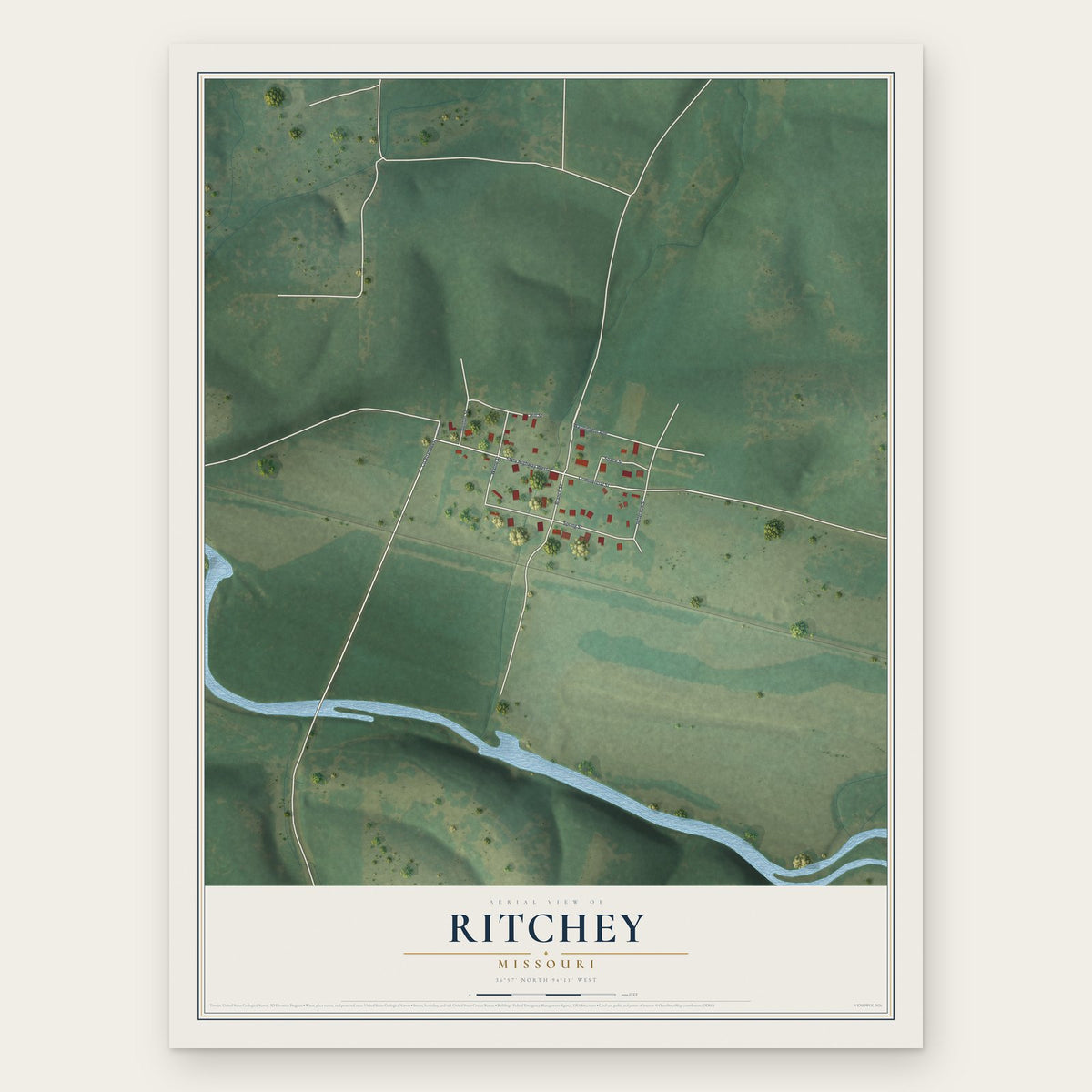 Ritchey, Missouri map print, the full design