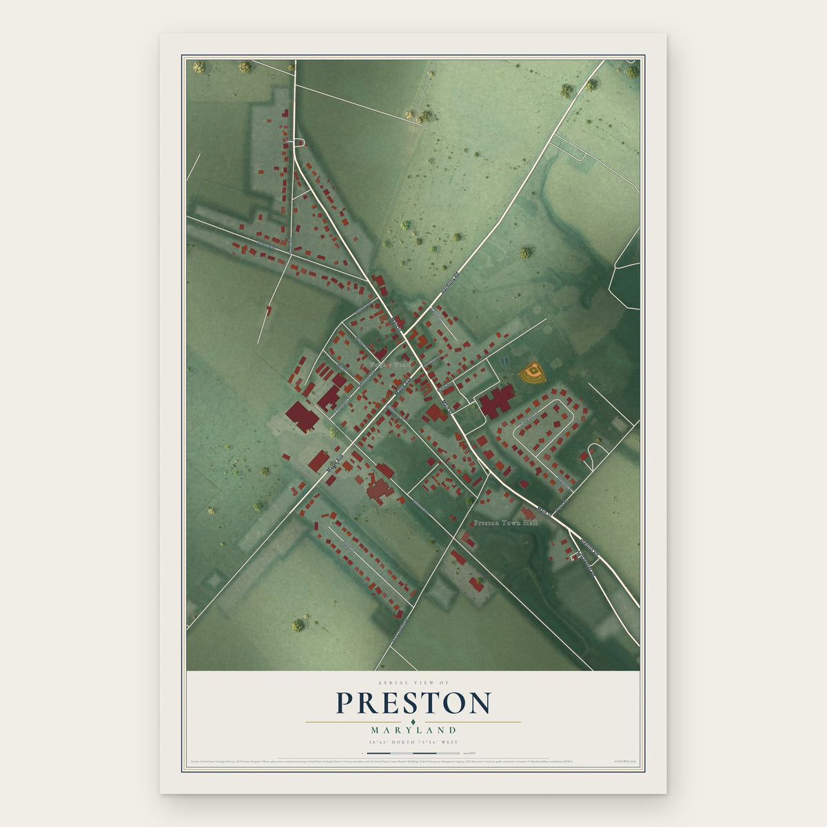 Preston, Maryland map print, the full design