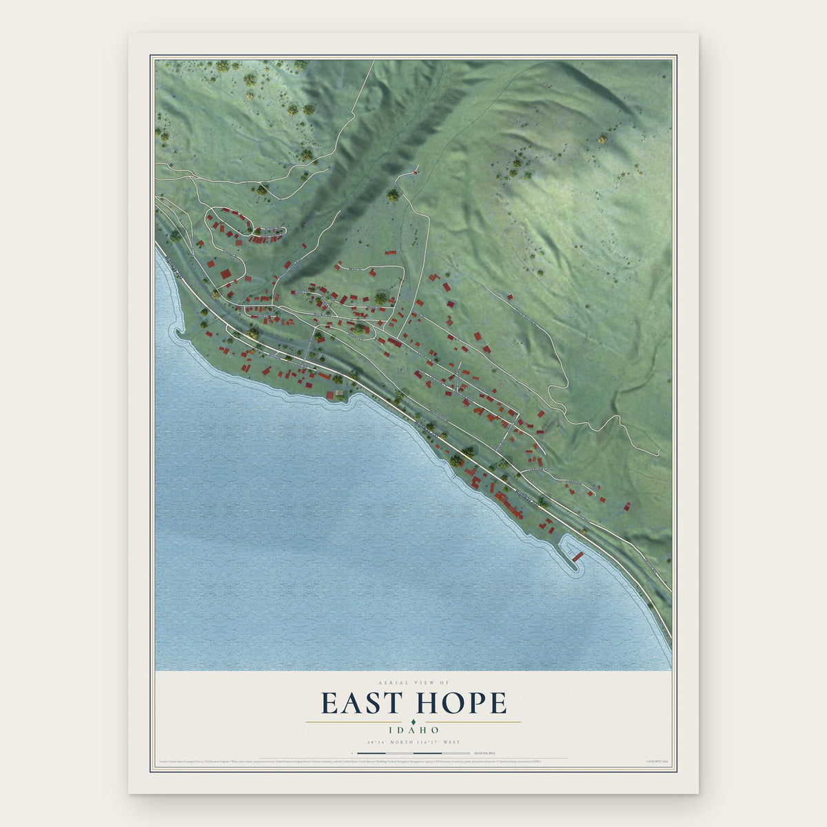 East Hope, Idaho map print, the full design