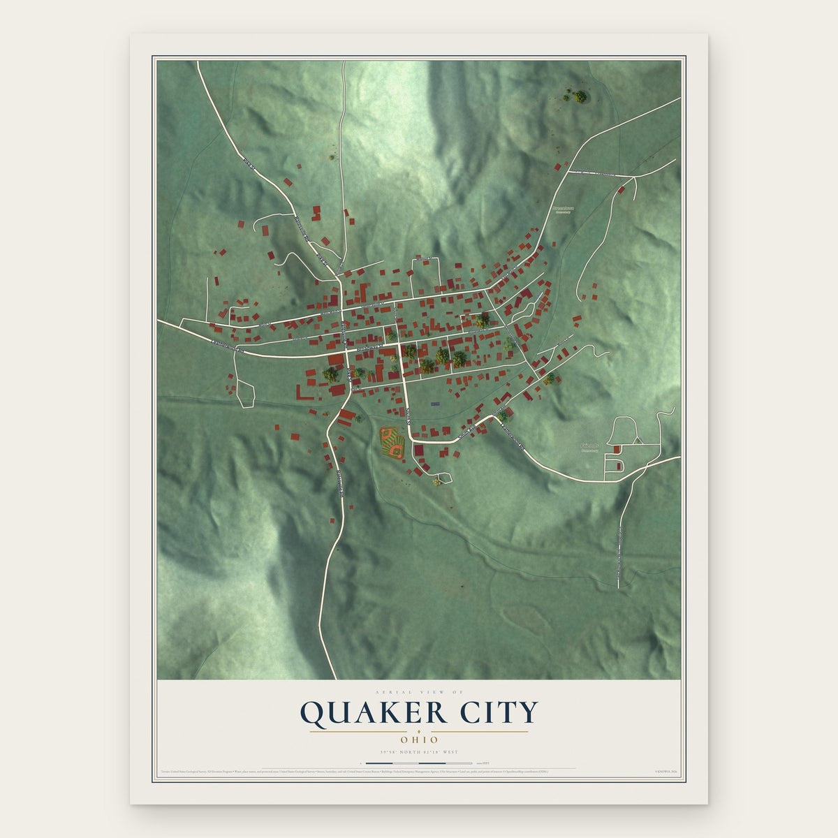Quaker City, Ohio map print, the full design