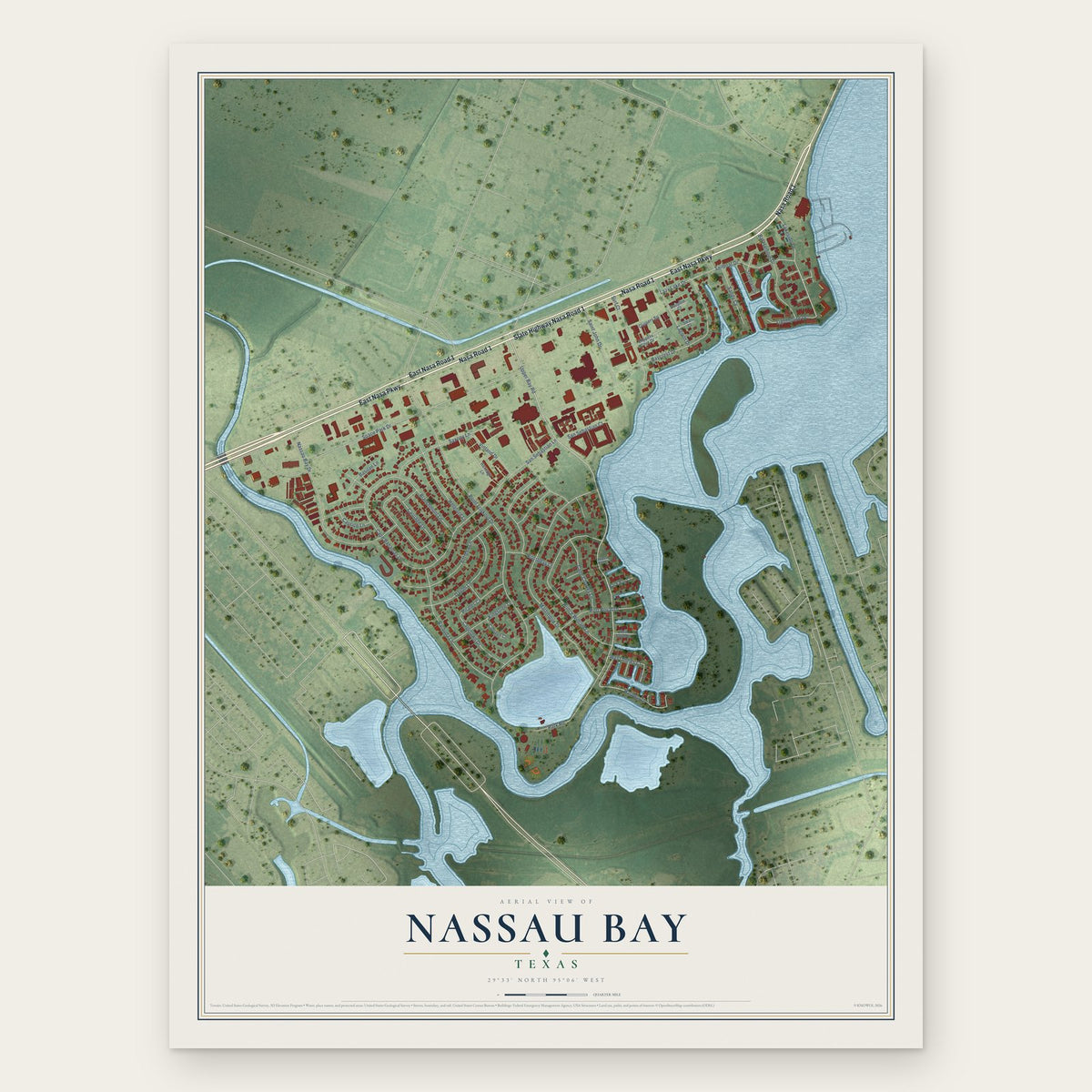 Nassau Bay, Texas map print, the full design