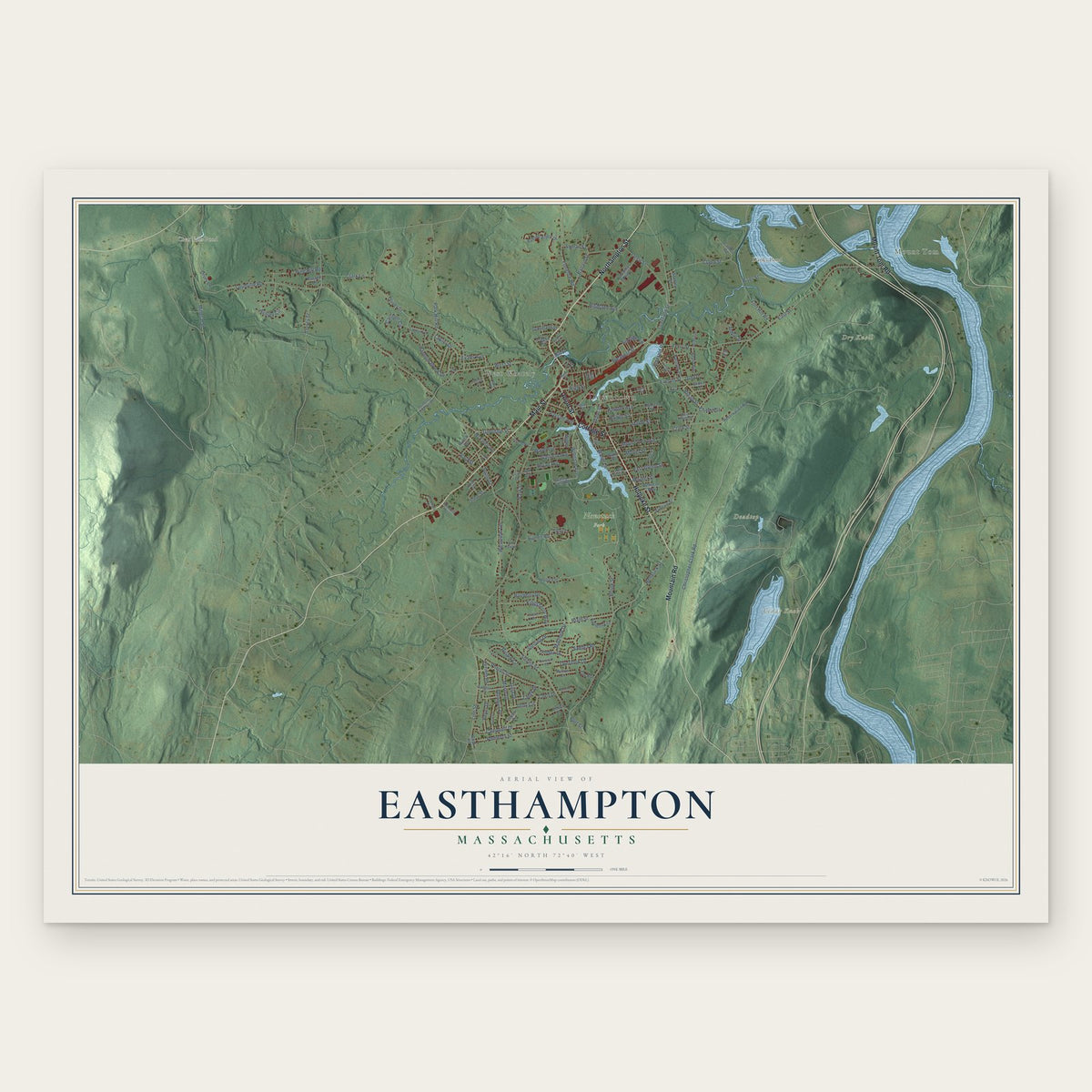 Easthampton, Massachusetts map print, the full design
