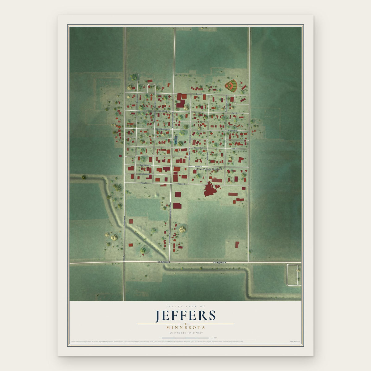 Jeffers, Minnesota map print, the full design