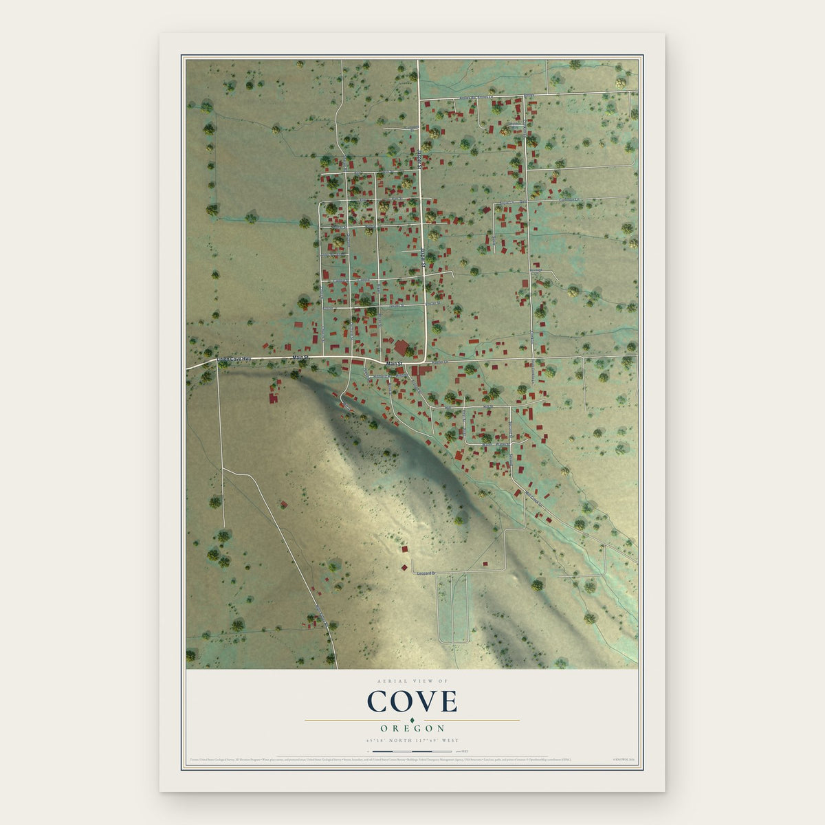Cove, Oregon map print, the full design