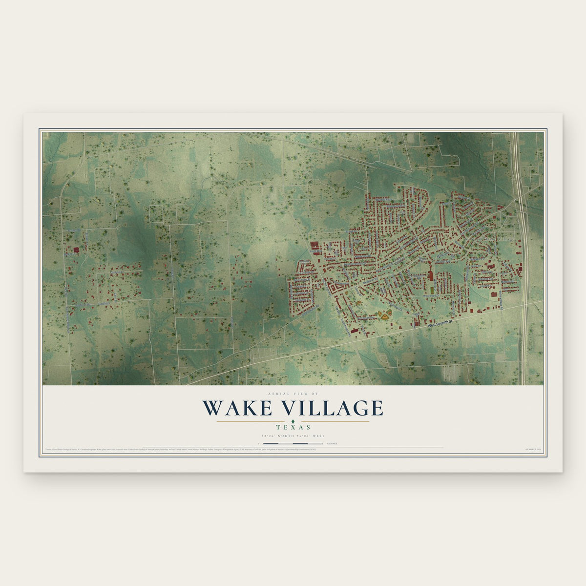 Wake Village, Texas map print, the full design