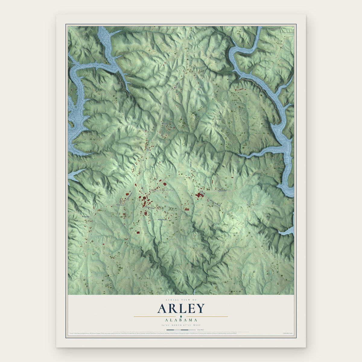 Arley, Alabama map print, the full design